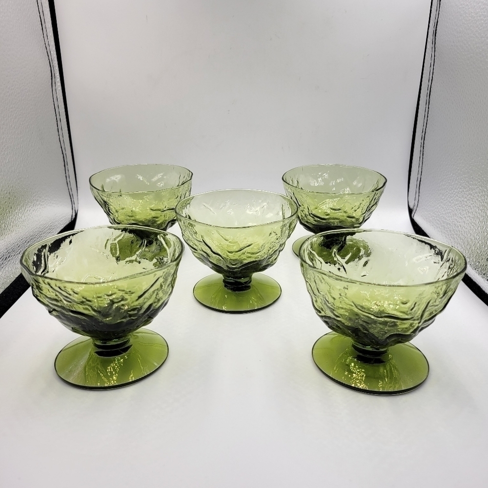 Vtg 1960s Seneca Avocado Green Driftwood Footed Ice Cream Bowls, Set of 5
